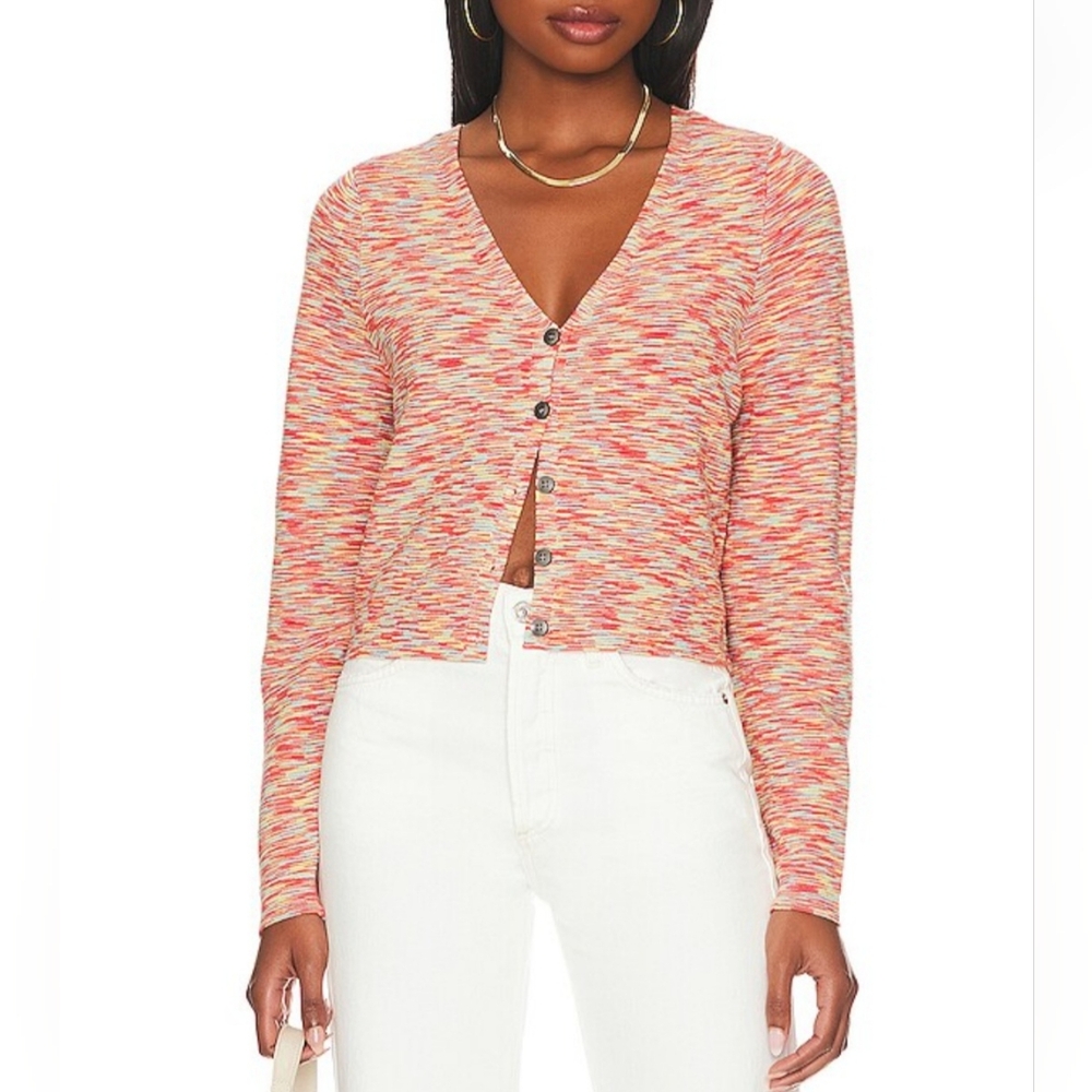 525 America X Revolve Ottoman Cropped Cardigan in Flash Multi spacedye